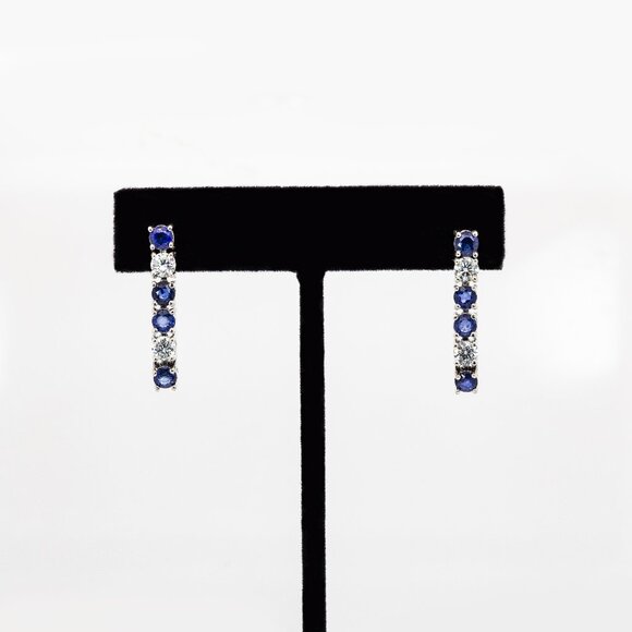 NNJ Designs Jewelry - Ceylon Blue Sapphire and Lab Diamond Earrings in Solid 14K White Gold